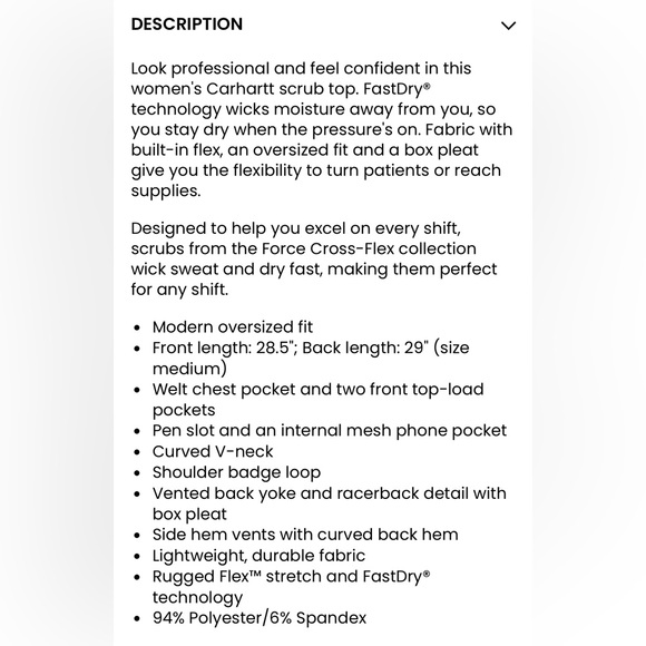 Carhartt Force Cross-Flex Women's Oversized V-Neck Scrub Top - XS - Picture 6 of 6